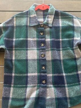 Green & Navy Plaid Flannel Shacket - Oversized Button Down
